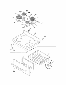 Top/drawer Diagram and Parts List for 79093003310  Kenmore Range
