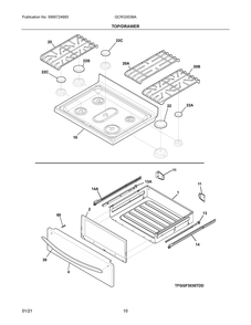Top/Drawer Diagram and Parts List for GCRG3038AFC  Frigidaire Range