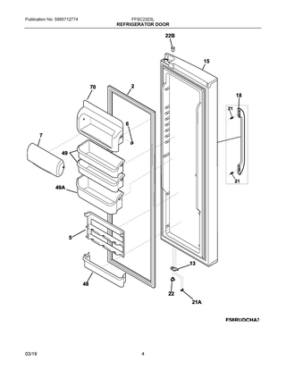 Refrigerator Door Diagram and Parts List for FFSC2323LECA  Frigidaire Refrigerator
