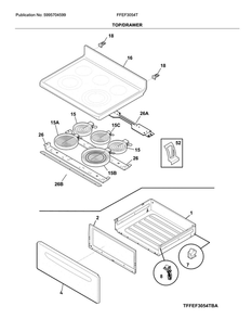 Top/Drawer Diagram and Parts List for FFEF3054TBF  Frigidaire Range