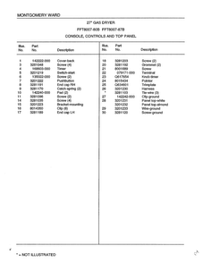 Console/controls And Top Panel Page 2 Diagram and Parts List for 8007B  Frigidaire Dryer