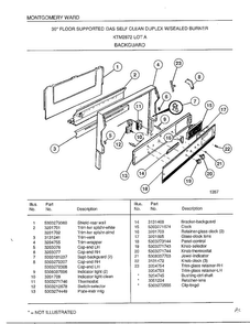 Backguard Diagram and Parts List for 2872A  Frigidaire Range