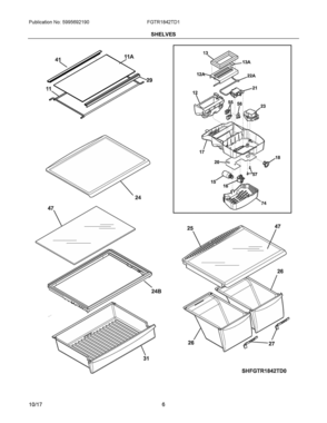 04 - SHELVES Diagram and Parts List for FGTR1842TD1  Frigidaire Refrigerator