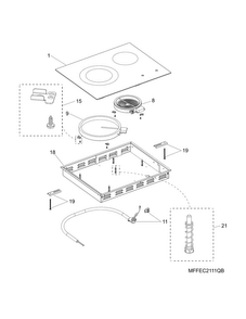 Main Top/surface Units Diagram and Parts List for FFEC2111QB  Frigidaire Cooktop
