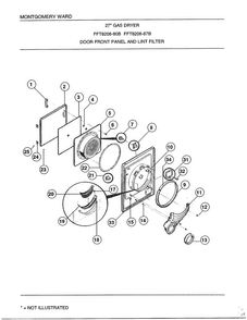Door Front Panel And Lint Filter Diagram and Parts List for 8208B  Frigidaire Dryer