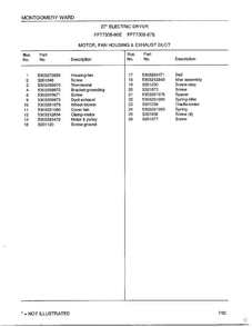 Motor/fan Housing/exhaust Duct Page 2 Diagram and Parts List for 7308-80E  Frigidaire Dryer