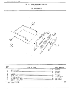 30" Over/under Utility Drawer Diagram and Parts List for 3488A  Frigidaire Range