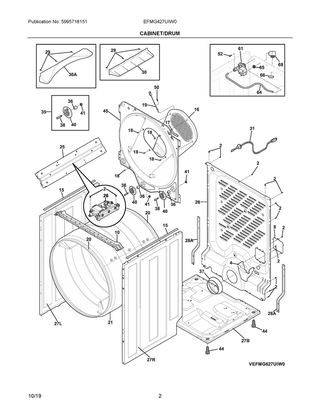 Cabinet/drum Diagram and Parts List for EFMG427UIW0  Frigidaire Dryer
