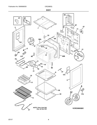 Body Diagram and Parts List for CRE3860QBC  Frigidaire Range