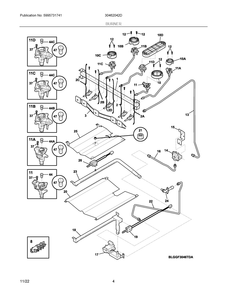 Burner Diagram and Parts List for 30462042D  Frigidaire Range