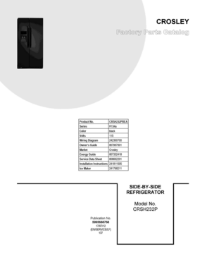 01 - COVER SHEET Diagram and Parts List for CRSH232PBEA  Frigidaire Refrigerator