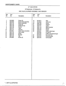 Gas Valve/burner Assembly And Sensor Page 2 Diagram and Parts List for 8308A  Frigidaire Dryer