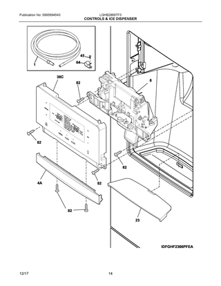 Controls & Ice Dispenser Diagram and Parts List for LGHB2869TF3  Frigidaire Refrigerator