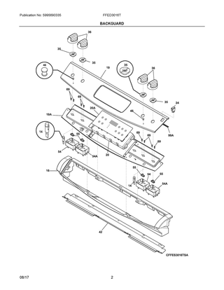 Backguard Diagram and Parts List for FFED3016TBA  Frigidaire Range