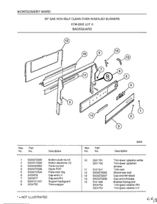 Backguard Diagram and Parts List for 2822A  Frigidaire Range