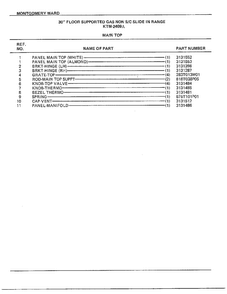 30" Floor/main Top Page 2 Diagram and Parts List for 2409A  Frigidaire Range