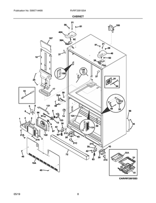 Cabinet Diagram and Parts List for RVRF3361SS4  Frigidaire Refrigerator