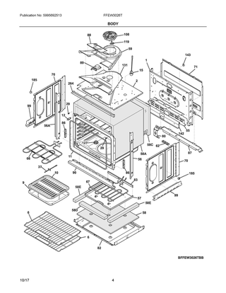 Body Diagram and Parts List for FFEW3026TDB  Frigidaire Wall Oven