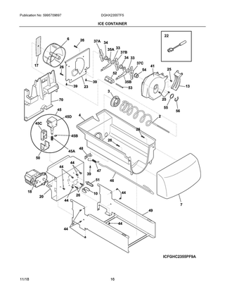 Ice Container Diagram and Parts List for DGHX2355TF5  Frigidaire Refrigerator