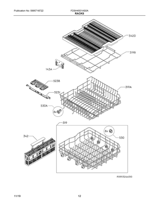 Racks Diagram and Parts List for FDSH4501AS0A  Frigidaire Dishwasher