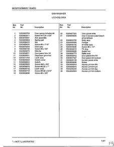 Dishwasher Page 4 Diagram and Parts List for 1032-005A  Frigidaire Dishwasher