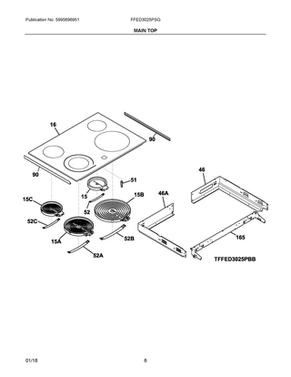 Main Top Diagram and Parts List for FFED3025PSG  Frigidaire Range