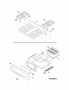 Top/drawer Diagram and Parts List for 79073233312  Kenmore Range