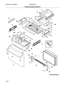 Freezer Drawer, Baskets Diagram and Parts List for EI23BC80KS8A  Electrolux Refrigerator