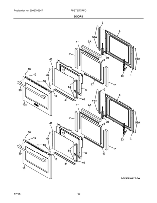 Doors Diagram and Parts List for FPET3077RFD  Frigidaire Wall Oven