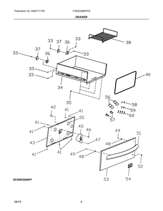Drawer Diagram and Parts List for FGWD3065PFB  Frigidaire Warming Drawer