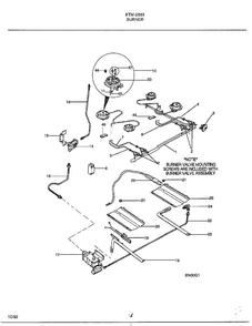 Burner Diagram and Parts List for 2883  Frigidaire Range