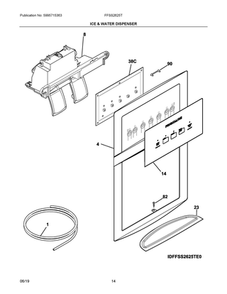 Ice & Water Dispenser Diagram and Parts List for FFSS2625TP2  Frigidaire Refrigerator