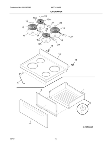 Top/Drawer Diagram and Parts List for MFF312HSB  Frigidaire Range