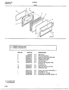 Door Diagram and Parts List for 2834-80A  Frigidaire Range