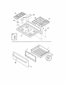 Top/drawer Diagram and Parts List for 79077463805  Kenmore Range