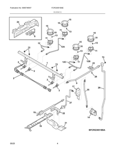 Burner Diagram and Parts List for FCRG3051BSE  Frigidaire Range