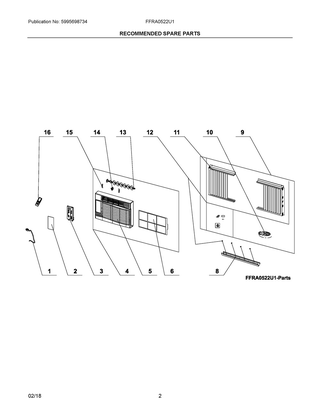Recommended Spare Parts Diagram and Parts List for FFRA0522U1E0  Frigidaire Air Conditioner