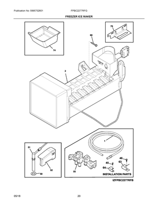 Freezer Ice Maker Diagram and Parts List for FPBC2277RFG  Frigidaire Refrigerator