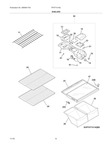 Shelves Diagram and Parts List for FFHT1514QW4  Frigidaire Refrigerator