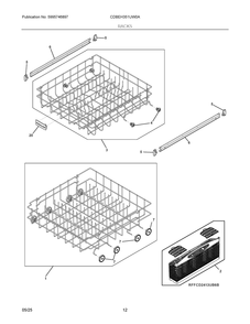 Racks Diagram and Parts List for CDBEH351UW0A  Frigidaire Dishwasher