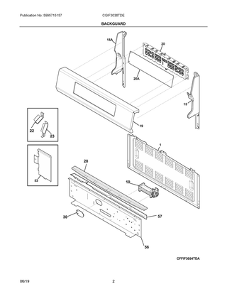 Backguard Diagram and Parts List for CGIF3036TDE  Frigidaire Range