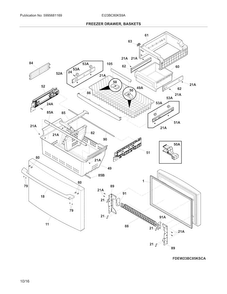 Freezer Drawer, Baskets Diagram and Parts List for EI23BC80KS9A  Electrolux Refrigerator