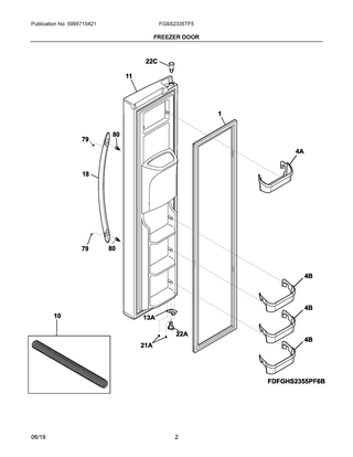 Freezer Door Diagram and Parts List for FGSS2335TF5  Frigidaire Refrigerator