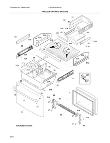 Freezer Drawer, Baskets Diagram and Parts List for EW28BS85KSGA  Electrolux Refrigerator