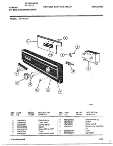 24" Built-in Dishwasher Diagram and Parts List for 61-1021  Tappan Dishwasher