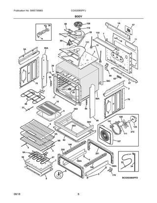 Body Diagram and Parts List for CGIS3065PFJ  Frigidaire Range