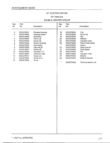 Drum And Heater Group Page 2 Diagram and Parts List for 7505-87A  Frigidaire Dryer