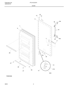 Door Diagram and Parts List for FFFU14C3CW1  Frigidaire Freezer