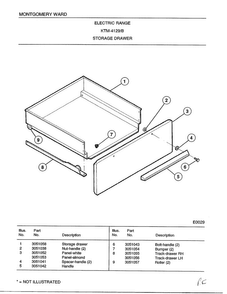 Electric Range/storage Drawer Diagram and Parts List for 4129B  Frigidaire Range