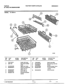 Lower/upper Rack Diagram and Parts List for 61-1093-10  Frigidaire Dishwasher
